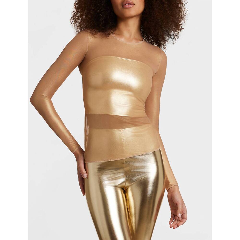NEW COMMANDO gilded chic mesh long sleeve top in gold